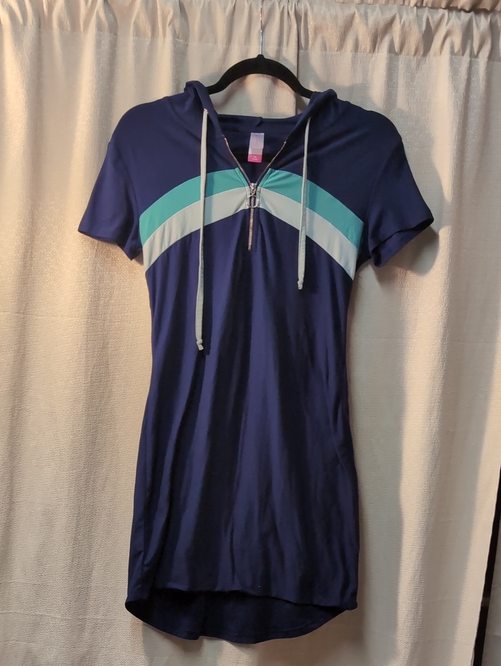 No Boundaries | Navy Retro Striped Half Zip Hooded T-Shirt Dress